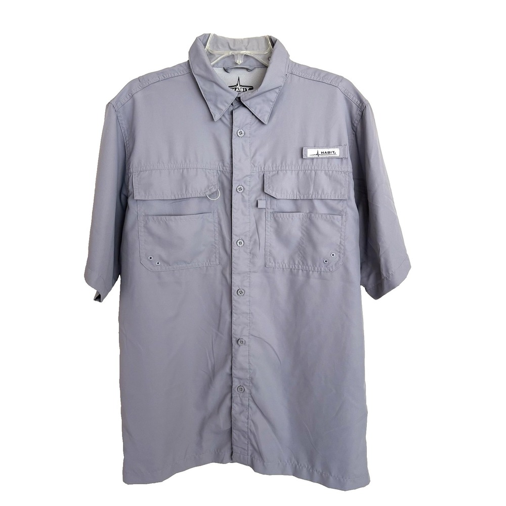 Habit Fishing Shirt‎ Mens Medium Sharkskin UPF 40+ Vented Pockets Performance